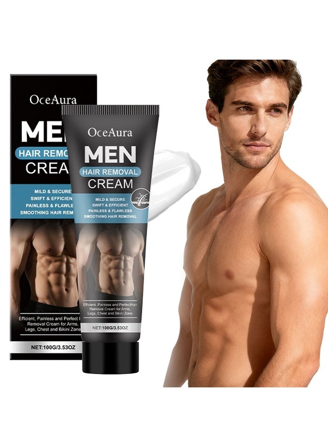 OceAura Men Hair Removal Cream, Effective Painless Flawless Soothing Depilatory Cream for Arms Legs Chest and Pubic Area - Suitable for All Skin Types - Image 1